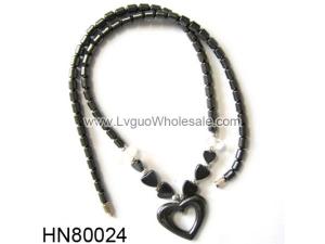 Hematite Heart Pendant Beads Stone Chain Choker Fashion Women Necklace